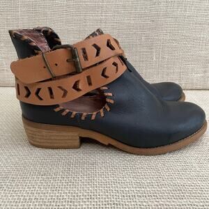 Musse and Cloud All Leather Wrap Around, Ankle Boots, Navy, Brown, Ladies 6